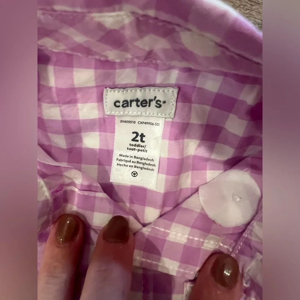 NWT Carters toddler purple‎ and white plaid button down shirt size 2T